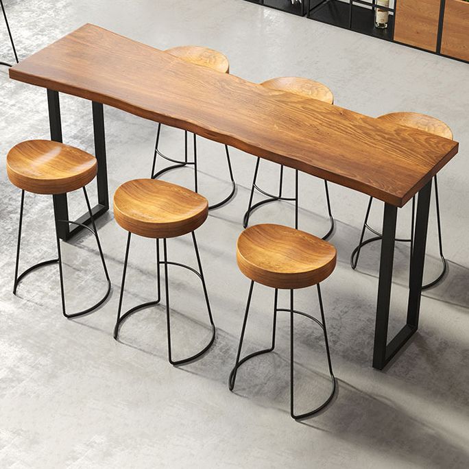 Rectangular Pine Wood Top Bar Table Industrial Bar Table with Double Pedestal in Black Clearhalo 'Bar Furniture' 'Bar Tables' 'bar_tables' 'furn' 'furn_bar_tables' 'Furniture' 'Kitchen & Dining Furniture' 1200x1200_56f09d3d-8dae-458a-a131-594a814f7f8c