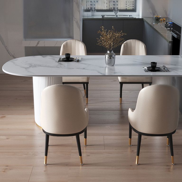 Contemporary Home Sintered Stone Dining Table Freeform Shape Table with Double Pedestal Base Clearhalo ' dining_table' 'Dining Tables & Seating' 'Dining Tables' 'furn' 'furn_dining_table' 'Furniture' 'furniture_dining_table' 'Kitchen & Dining Furniture' 'kitchen&dining_furn' 'kitchen' 'kitchen_dining_table' 1200x1200_56f28252-be1f-4c75-b068-fc4ed14a4ad6