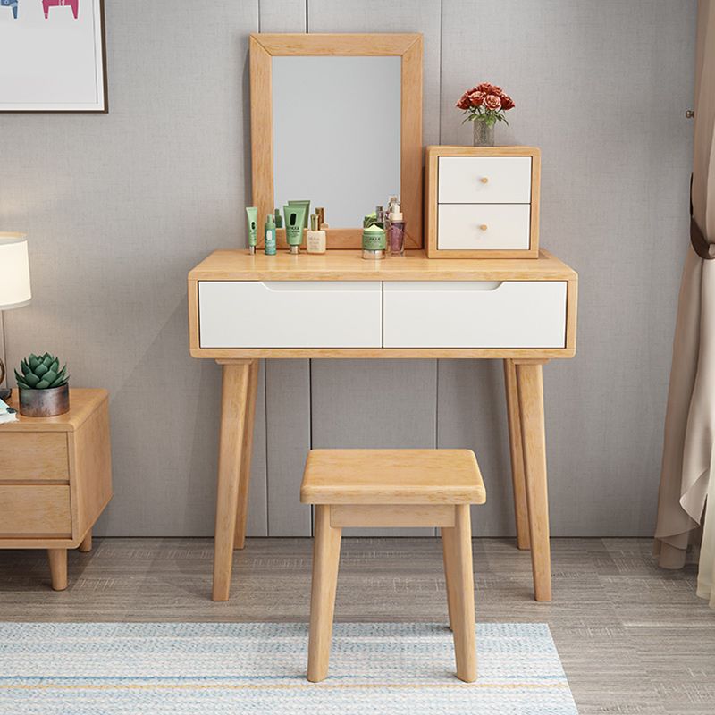 Tavolo da trucco in legno massiccio contemporaneo sgabello da vanità con cassetti e specchio