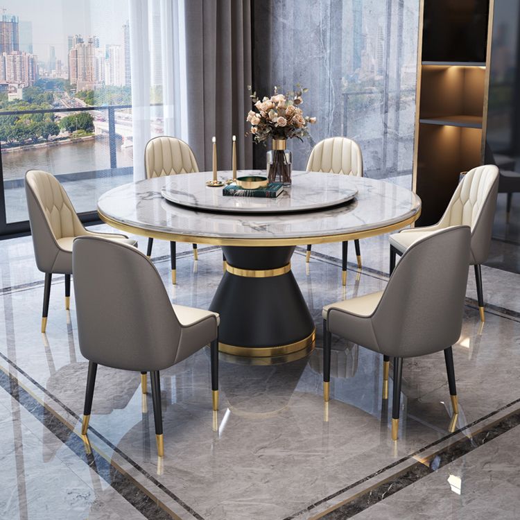 Contemporary Style Home Dining Table Single Pedestal Base Round Shape Table with Turntable Clearhalo ' dining_table' 'Dining Tables & Seating' 'Dining Tables' 'furn' 'furn_dining_table' 'Furniture' 'furniture_dining_table' 'Kitchen & Dining Furniture' 'kitchen&dining_furn' 'kitchen' 'kitchen_dining_table' 1200x1200_56fcbd4a-b043-4c27-b450-dd1de2b71ea4