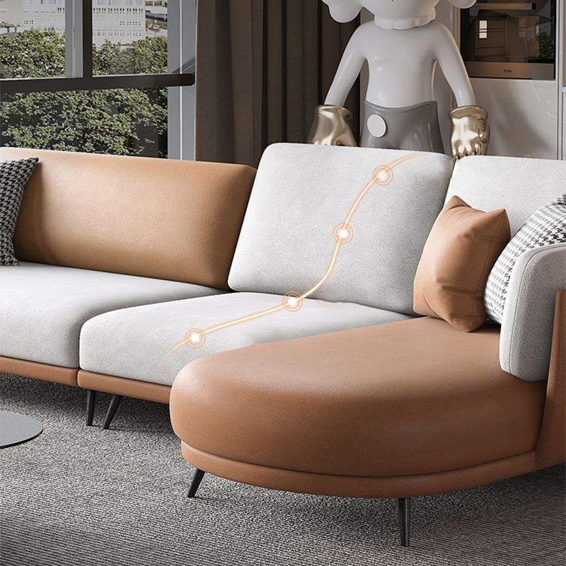 Faux Leather Scandinavian L-Shape Sectional with Pillowed Back Cushions Clearhalo 'furn' 'furn_sectionals' 'Furniture' 'furniture_sectionals' 'kitchen' 'kitchen_sectionals' 'Living Room Furniture' 'Sectionals' 1200x1200_56fda1b0-81f6-400a-b338-8c33bc147285