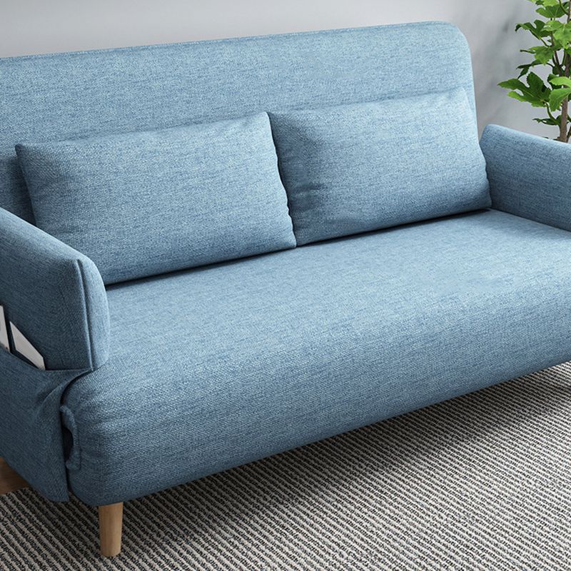 現代のくぼんだアームコットンブレンドとフェイクレザーソファベッド