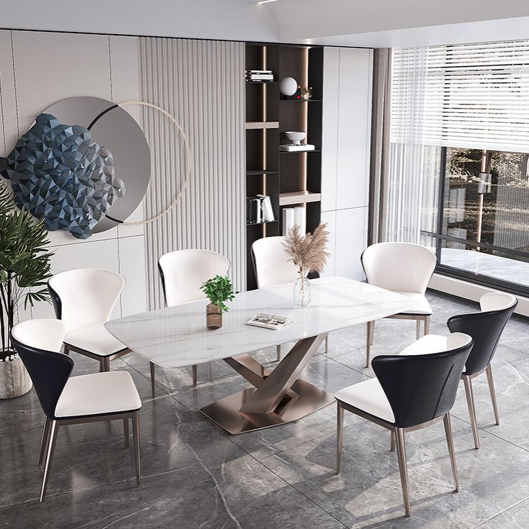 Glam Standard Dining Table Sintered Stone Top Rectangle Dining Table for Kitchen Clearhalo ' dining_table' 'Dining Tables & Seating' 'Dining Tables' 'furn' 'furn_dining_table' 'Furniture' 'furniture_dining_table' 'Kitchen & Dining Furniture' 'kitchen&dining_furn' 'kitchen' 'kitchen_dining_table' 1200x1200_5701fd42-967a-47de-a028-5d3f6e2e5cbd
