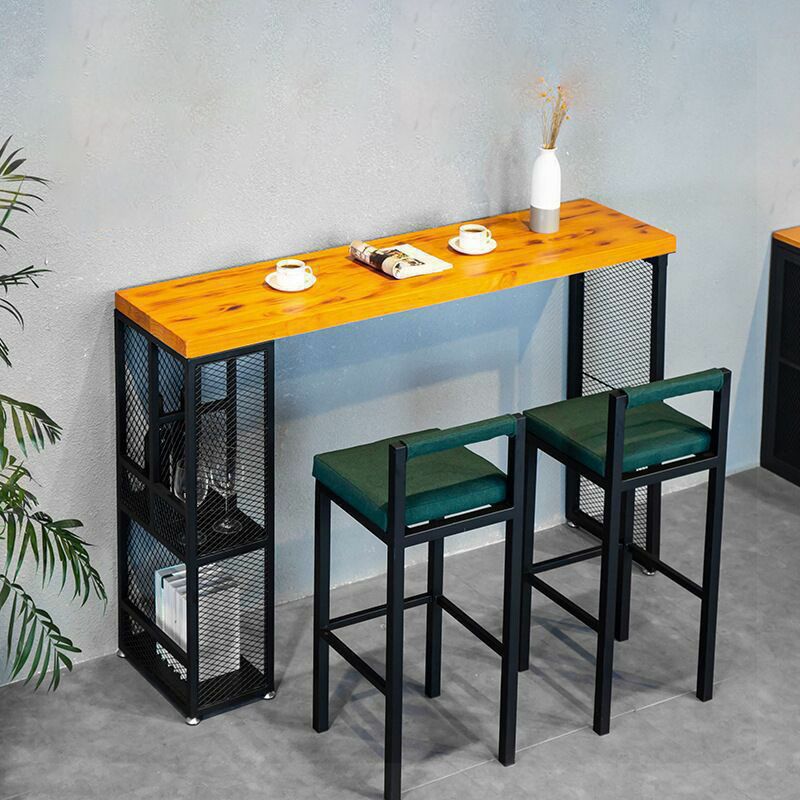 Industrial Rectangle Pub Table Set 1/3/5 Pieces Pine Wood Top Bar Table with Metal Stools Clearhalo 'Bar Furniture' 'furn' 'furn_home_bar_bar_sets' 'Furniture' 'Home Bars & Bar Sets' 'home_bar_bar_sets' 'Kitchen & Dining Furniture' 1200x1200_5702846f-2f9b-4535-883c-c9399b27cd9a