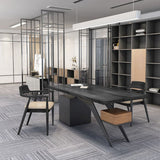 Black Writing Desk Modern Style Solid Wood Top Metal Legs with Drawers Clearhalo 'furn' 'furn_office_desk' 'Furniture' 'Office Desks' 'Office Furniture' 'office_desk' 1200x1200_5706fc06-f436-467a-9846-ab544778cdfe