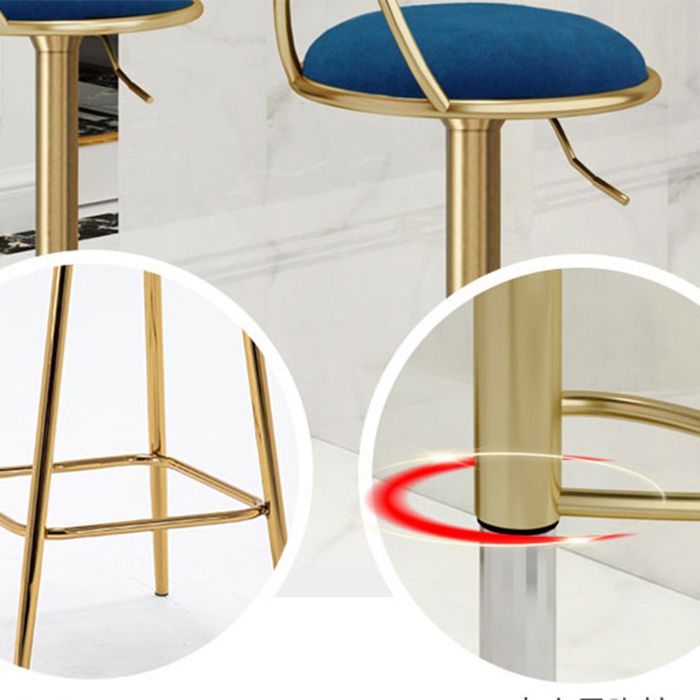 Glam Liftable Backrest Counter Stool Iron Kitchen Bar Stool with Velvet Cushion and Pedal Clearhalo 'Bar Furniture' 'Bar Stools' 'bar_stools' 'furn' 'furn_bar_stools' 'Furniture' 'furniture_bar_stools' 'Kitchen & Dining Furniture' 1200x1200_570760aa-df5b-4a78-b960-b55f4632a0b0