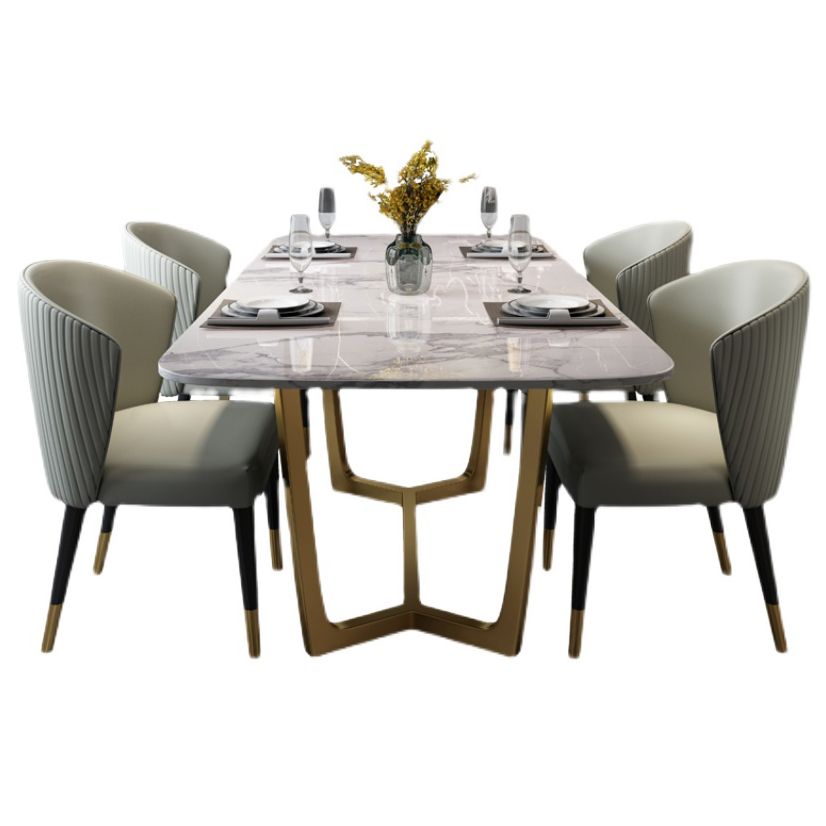 Modern Rectangle Shape Standard Dining Set Sintered Stone White Dining Set for Kitchen Clearhalo 'Dining Room Sets' 'Dining Tables & Seating' 'dining_room_set' 'furn' 'furn_dining_room_set' 'Furniture' 'furniture_dining_room_set' 'Kitchen & Dining Furniture' 'kitchen&dining_furn' 'kitchen' 1200x1200_570f4152-33e5-4a82-abfe-4565fe492a0a