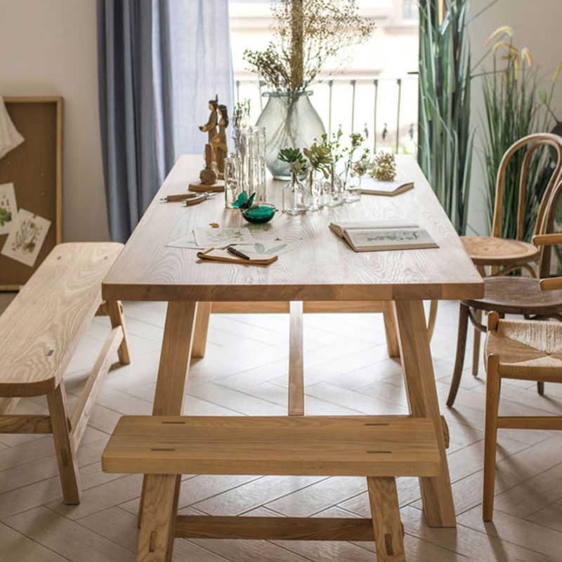 Natural Solid Wood Dining Table Modern Dining Table with Trestle Base
