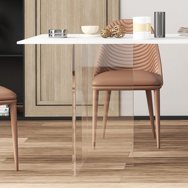 Minimalist Rectangle Shape White Dining Set Sintered Stone Kitchen Dining Set with Double Pedestal Clearhalo 'Dining Room Sets' 'Dining Tables & Seating' 'dining_room_set' 'furn' 'furn_dining_room_set' 'Furniture' 'furniture_dining_room_set' 'Kitchen & Dining Furniture' 'kitchen&dining_furn' 'kitchen' 1200x1200_5711a202-15dc-4182-9412-895a9e205271