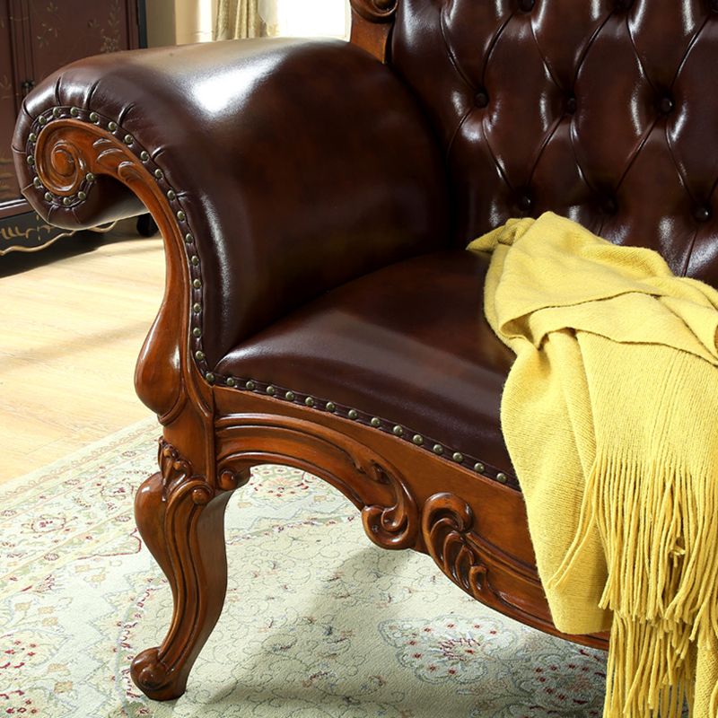 Traditional Brown Birch Accent Chair One Armed Rolled Arms Chaise Clearhalo 'Chairs & Seating' 'Chaise Lounge' 'chaise_lounge' 'furn' 'furn_chaise_lounge' 'Furniture' 'Living Room Furniture' 1200x1200_57161dcb-05d2-40ad-a1a1-f9e294daf110