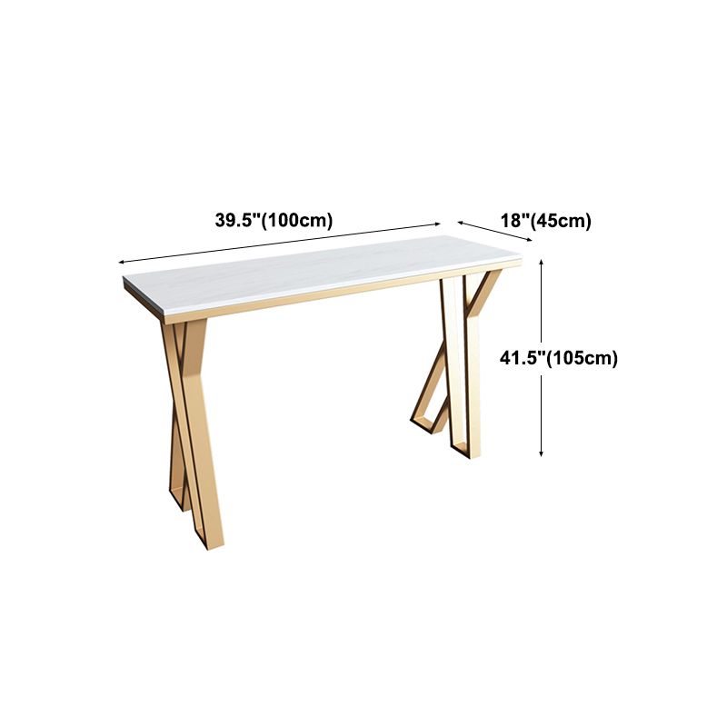 Glam Marble Counter Table with Rectangle Table Top Gold Double Pedestal Table - 42" H Clearhalo 'Bar Furniture' 'Bar Tables' 'bar_tables' 'furn' 'furn_bar_tables' 'Furniture' 'furniture_bar_tables' 'Kitchen & Dining Furniture' 1200x1200_571f571e-7426-4820-a895-2d03ac94c7e2
