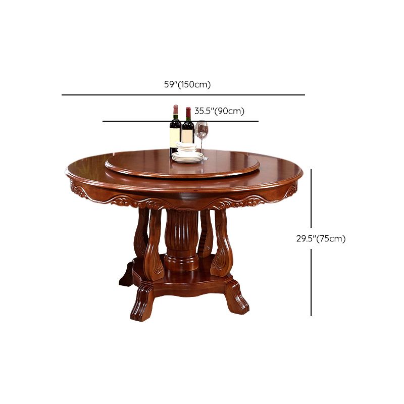 Brown Wood Dining Table for Home Rubberwood Dinette Table with Pedestal