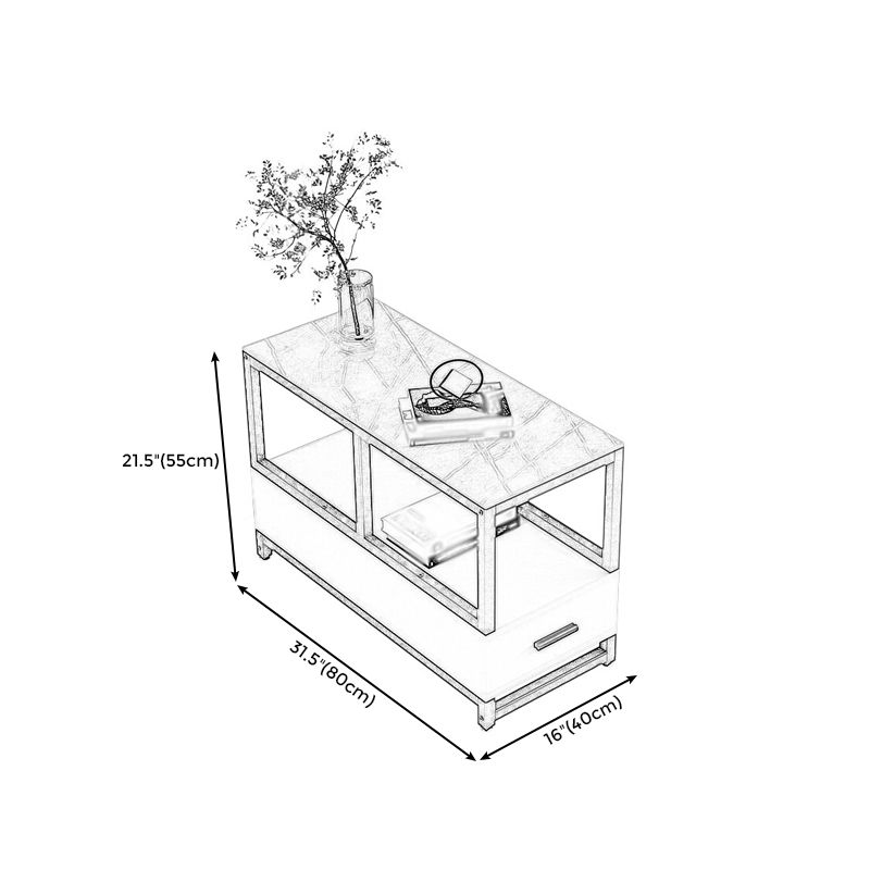 Stone 21.65-inch Rectangular Side Table 1-shelf 1-Drawer Withe/Grey End Table