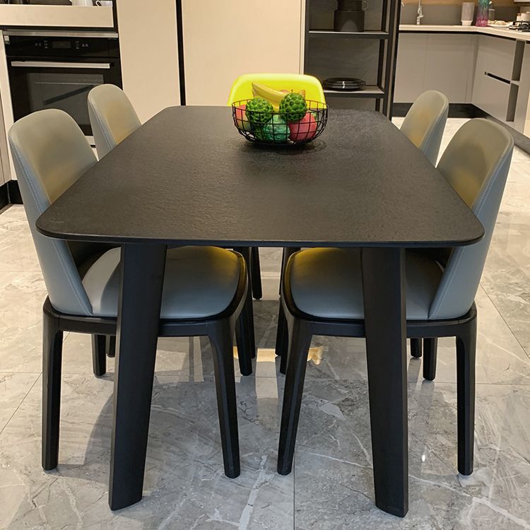 Table à manger moderne pour cuisine Table de dinette noire avec pieds en bois