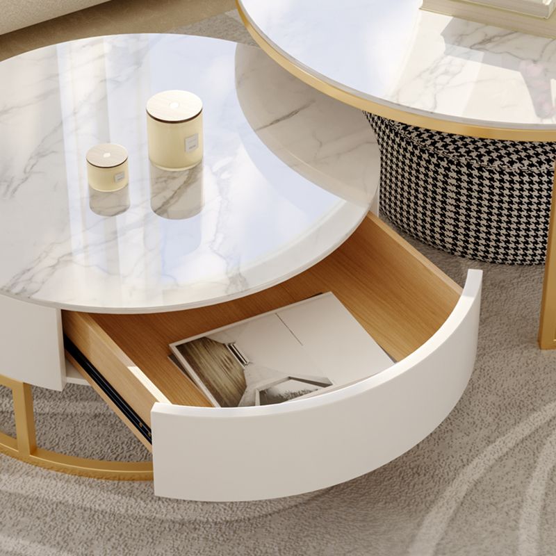 Glass Top Frame Coffee Table Round Nesting Coffee Table Set with Drawer Clearhalo 'Coffee & Accent Tables' 'Coffee Tables' 'coffee_tables' 'furn' 'furn_coffee_tables' 'Furniture' 'Living Room Furniture' 1200x1200_5721b5c0-a8fa-4783-afac-24ed09b9d291
