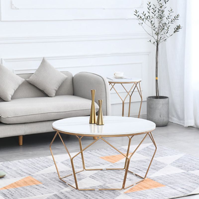 White Marble Frame 1 Coffee Table Modern Round Table for Living Room Clearhalo 'Coffee & Accent Tables' 'Coffee Tables' 'coffee_tables' 'furn' 'furn_coffee_tables' 'Furniture' 'furniture_coffee_tables' 'Living Room Furniture' 1200x1200_5723a935-88f1-4c22-b509-343ddce7823e