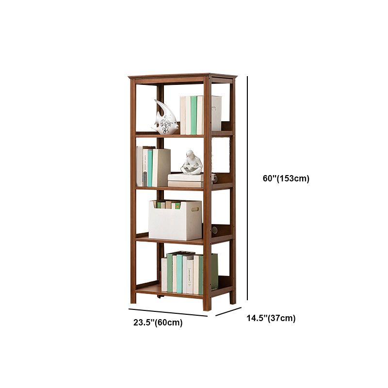 Modern Brown Vertical Book Shelf Bamboo Etagere Open Plank voor thuis