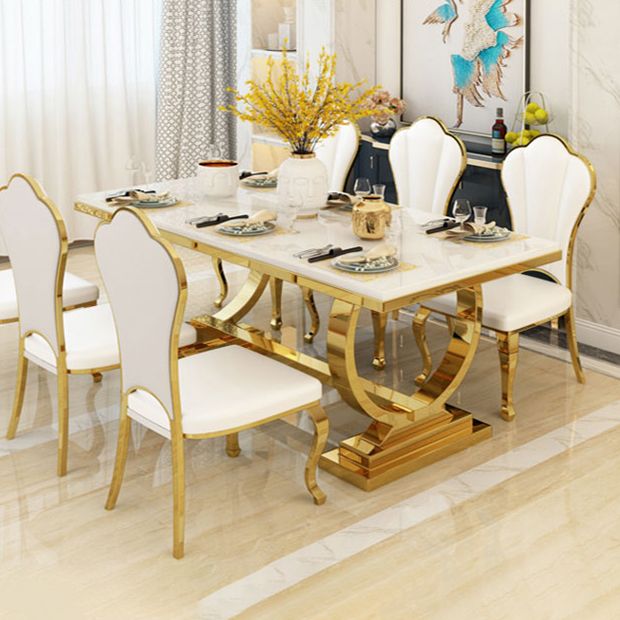 Traditional Luxury Marble Dining Table Rectangle Table with Metal Base in Gold Clearhalo ' dining_table' 'Dining Tables & Seating' 'Dining Tables' 'furn' 'furn_dining_table' 'Furniture' 'furniture_dining_table' 'Kitchen & Dining Furniture' 'kitchen&dining_furn' 'kitchen' 'kitchen_dining_table' 1200x1200_572effd8-cd54-42fc-8286-b3dd3a8f98cc