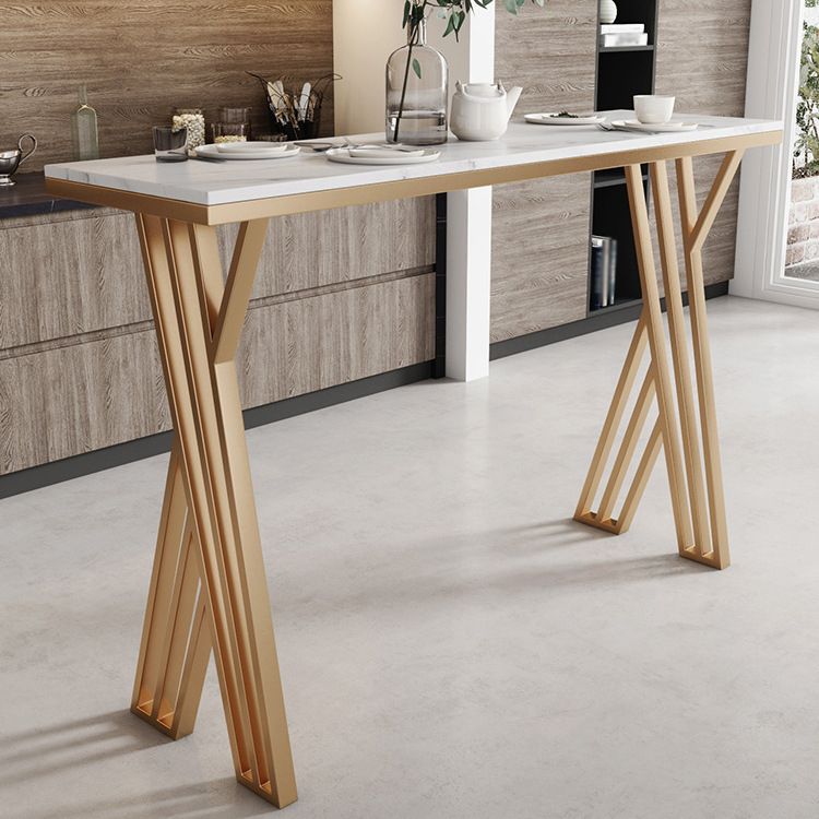 White Stone Top Bar Dining Table Traditional Luxury Bar Table with Sled Base in Gold Clearhalo 'Bar Furniture' 'Bar Tables' 'bar_tables' 'furn' 'furn_bar_tables' 'Furniture' 'furniture_bar_tables' 'Kitchen & Dining Furniture' 1200x1200_57347e04-eabd-4cd7-abf9-ec2fbc112e7e