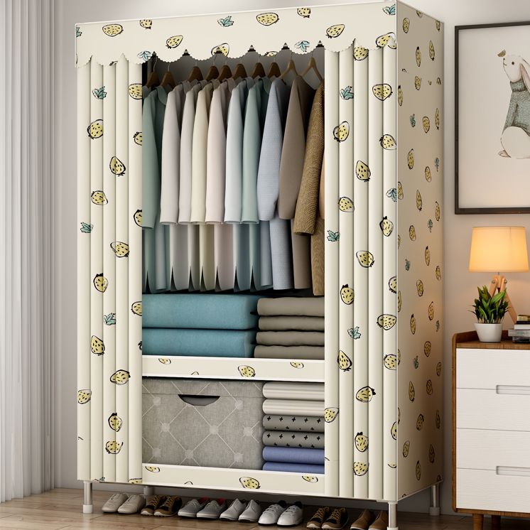 Contemporary Style Metal Wardrobe Cloth Rod Included Wardrobe Closet With Shelves
