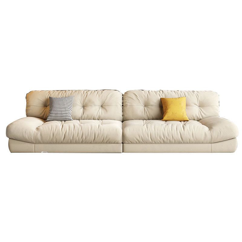 Beige 4-seater Armless Sofa Contemporary Sewn Pillow Back Sofa