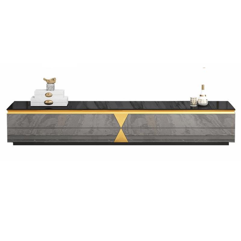 Glam Wooden TV Media Stand Glass Top TV Stand Console with Drawers