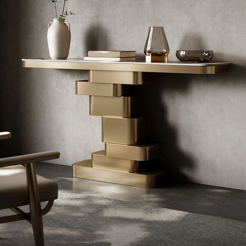 Glam Rectangle Console Table Stone Console Accent Table for Hall