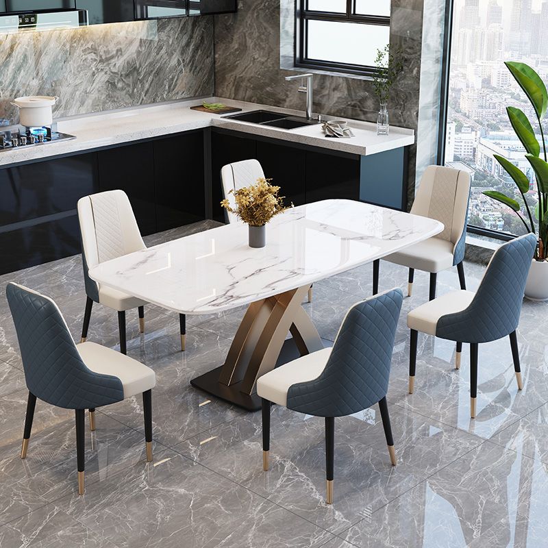 Contemporary Dining Room Set Metal Frame White Slate Rectangular Dining Table Set for Home Clearhalo 'Dining Room Sets' 'Dining Tables & Seating' 'dining_room_set' 'furn' 'furn_dining_room_set' 'Furniture' 'furniture_dining_room_set' 'Kitchen & Dining Furniture' 'kitchen&dining_furn' 'kitchen' 1200x1200_57431aae-4682-4dcb-8fb0-28194225e016