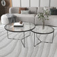 Contemporary Cocktail Table Cross Legs Glass Top Round Coffee Table