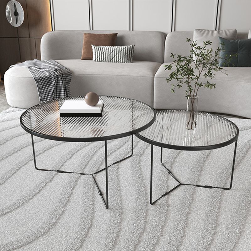 Contemporary Cocktail Table Cross Legs Glass Top Round Coffee Table