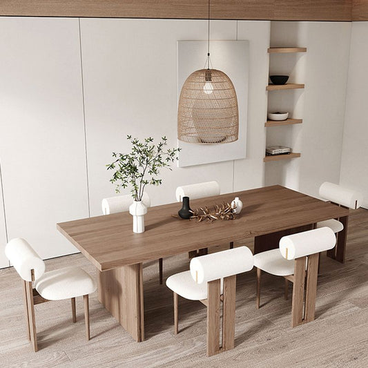 モダンパインソリッドウッドディナーテーブル長方形の二重台座ダイニングテーブル