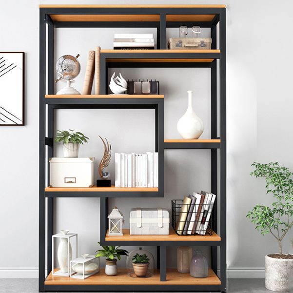 Geometrische boekplank houten en metalen boekenkast voor thuiskantoor