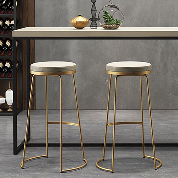 Glam Armless Backless Counter Stool Iron Bar Stool with Leather Cushion and Footrest