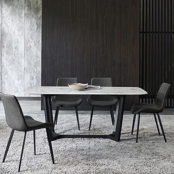 フェイクレザーダイニングチェアインダストリアルアームソリッドバックダイニングサイドチェア