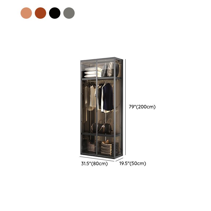 Contemporary Tempered Glass Wardrobe Armoire Freestanding Wardrobe with Shelves Clearhalo 'Armoires & Wardrobes' 'armoires_wardrobes' 'Bedroom Furniture' 'furn' 'furn_armoires_wardrobes' 'Furniture' 1200x1200_5754eb24-57e3-4036-8f17-79a801c27251