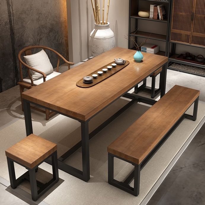 Industrial Rectangle Dining Table Pine Solid Wood Table with Trestle Base for Home Kitchen Dinner Clearhalo ' dining_table' 'Dining Tables & Seating' 'Dining Tables' 'furn' 'furn_dining_table' 'Furniture' 'furniture_dining_table' 'Kitchen & Dining Furniture' 'kitchen&dining_furn' 'kitchen' 'kitchen_dining_table' 1200x1200_5755e79a-8db9-498e-9cc8-31209ccc0070