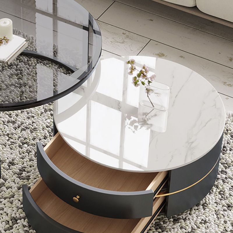 Frame Coffee Table Contemporary Stone/Glass Cocktail Table with Storage Drawers Clearhalo 'Coffee & Accent Tables' 'Coffee Tables' 'coffee_tables' 'furn' 'furn_coffee_tables' 'Furniture' 'Living Room Furniture' 1200x1200_575a4f83-a54e-4281-85dd-c8001ad8e588