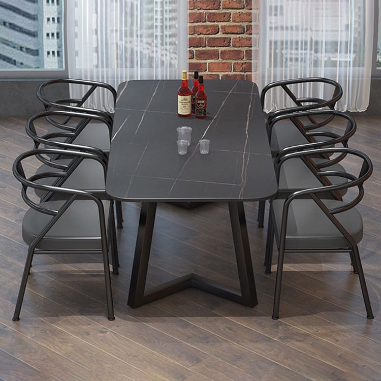 Industrial Style Sintered Stone Dining Table Black Rectangle Table with Sled Base for Dinning Room Clearhalo ' dining_table' 'Dining Tables & Seating' 'Dining Tables' 'furn' 'furn_dining_table' 'Furniture' 'furniture_dining_table' 'Kitchen & Dining Furniture' 'kitchen&dining_furn' 'kitchen' 'kitchen_dining_table' 1200x1200_575a8632-6933-4fed-aeed-949d8b48643e