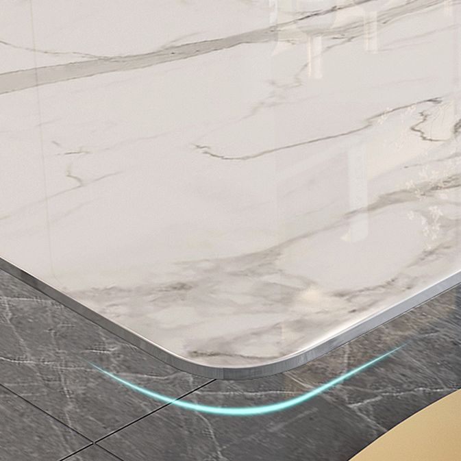 Mesa de comedor rectangular de piedra Glam, mesa con pedestal dorado para comedor
