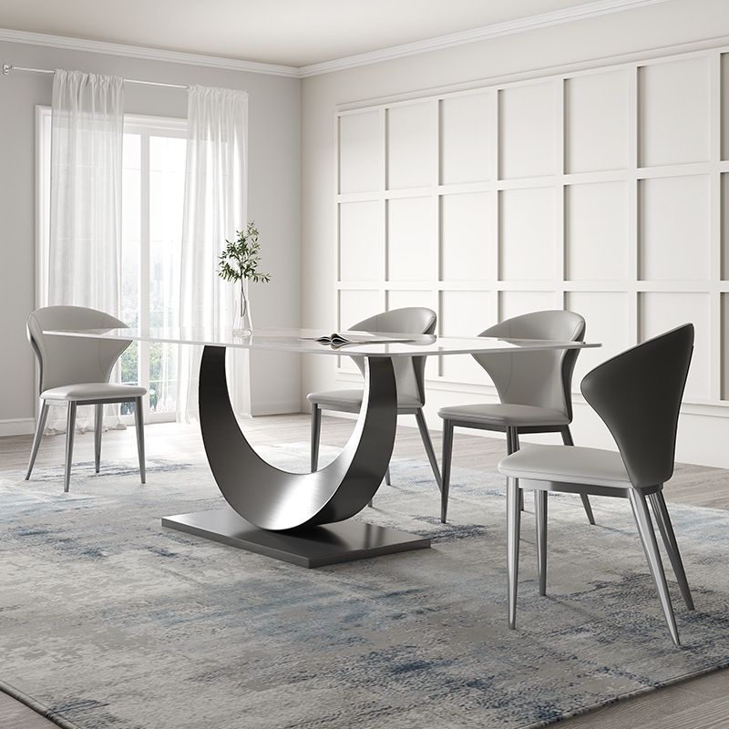Contemporary Style Rectangle Table Sintered Stone Table with Metal Legs for Home Clearhalo 'Dining Tables & Seating' 'Dining Tables' 'dining_table' 'furn' 'furn_dining_table' 'Furniture' 'Kitchen & Dining Furniture' 1200x1200_575d50a6-b9b8-4a22-8c94-2d32e1cd9082