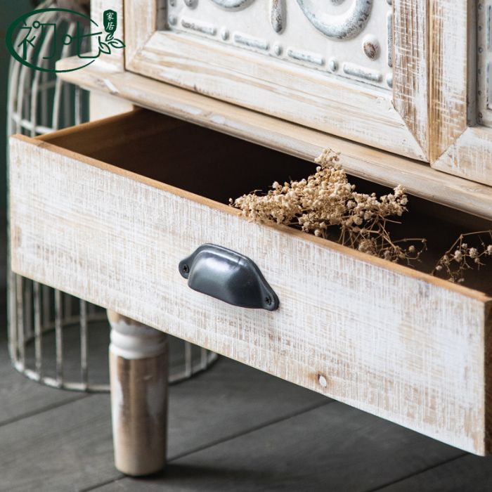 Industrial Distressed Wood Cabinet 1/2 - Drawer Solid Wood Storage Cabinet in White