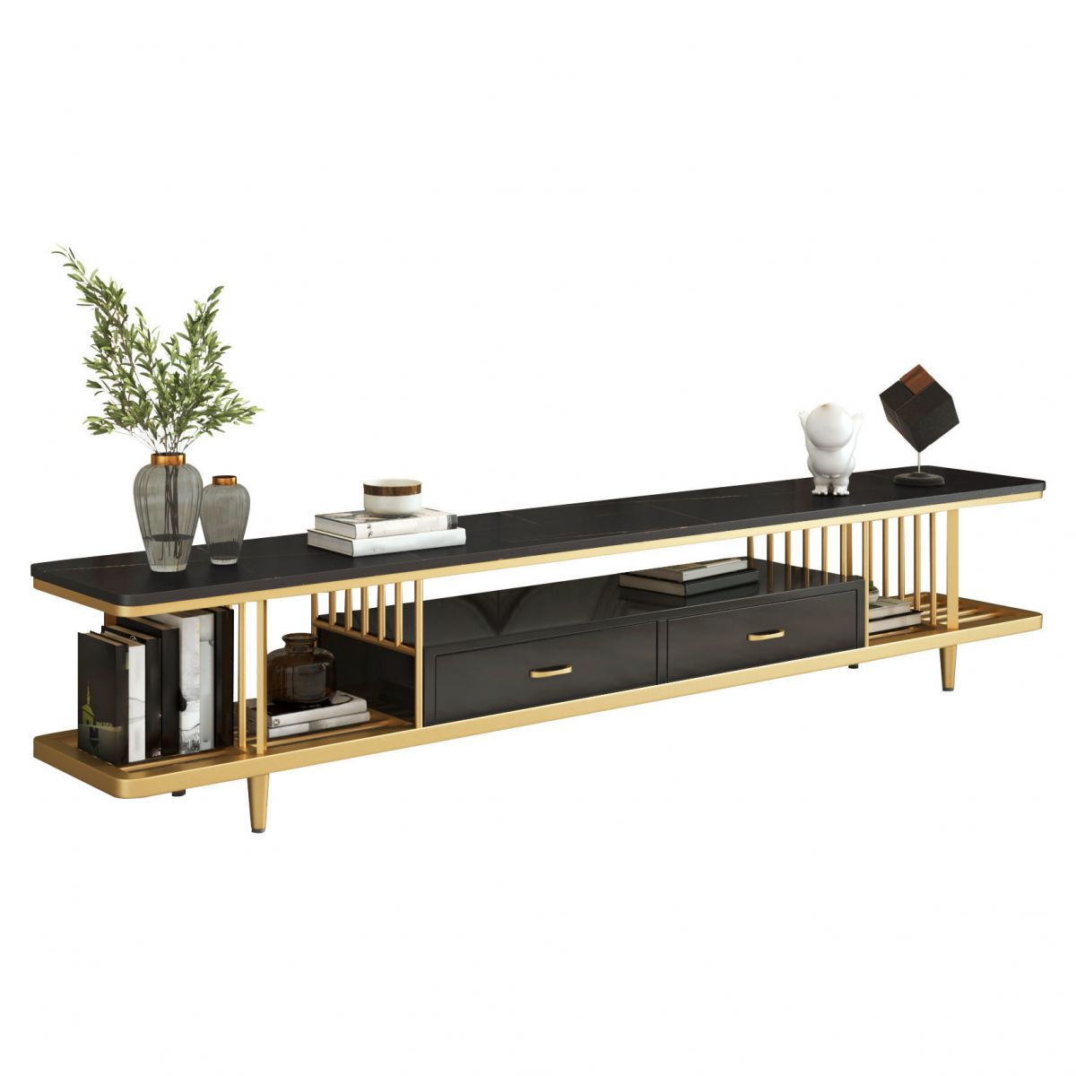 Glam Style TV Stand Open Storage TV Stand Console with 2-Drawer Clearhalo 'furn' 'furn_tv_stands_entertainment_centers' 'Furniture' 'Living Room Furniture' 'TV Stands & Entertainment Centers' 'TV Stands & Media Storage Furniture' 'tv_stands_entertainment_centers' 1200x1200_57672755-c734-4220-b9a5-af908b6a6575
