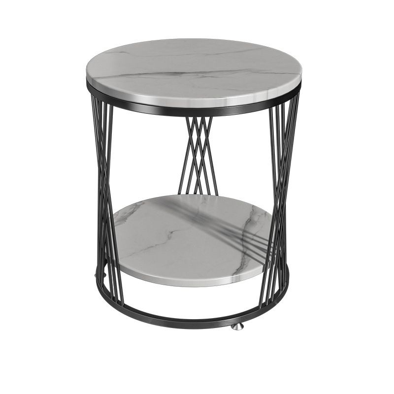 Marco de mármol modernista con estante redonda de mesa de estar de doble nivel