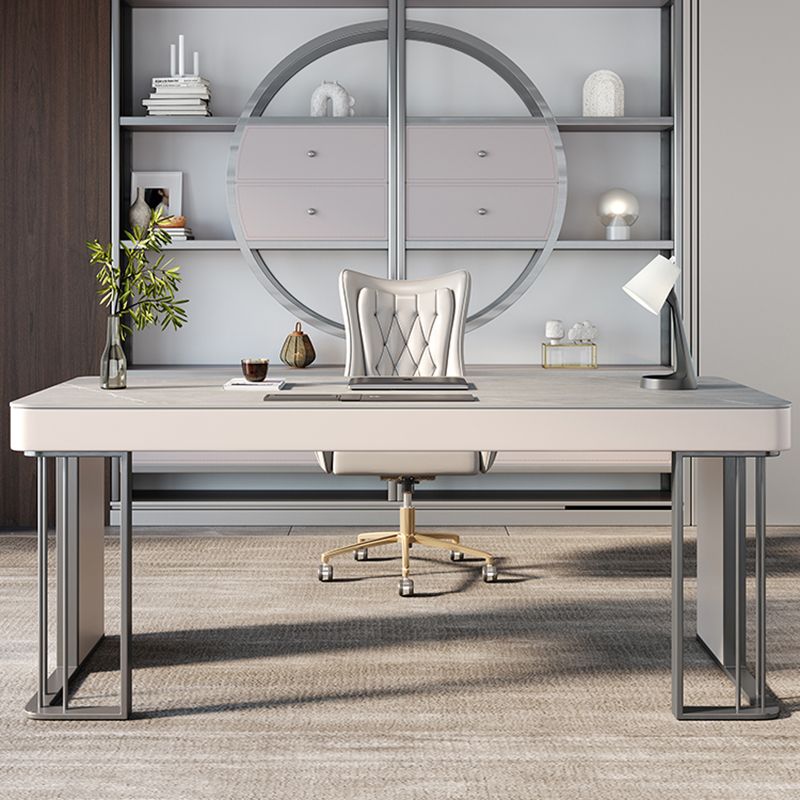 Modern Stone Office Desk Rectangular Shape Task Desk with 3 Drawers in Grey Clearhalo 'furn' 'furn_office_desk' 'Furniture' 'Office Desks' 'Office Furniture' 'office_desk' 1200x1200_576ba651-9ebe-405a-bd2c-3fe4610c9f04