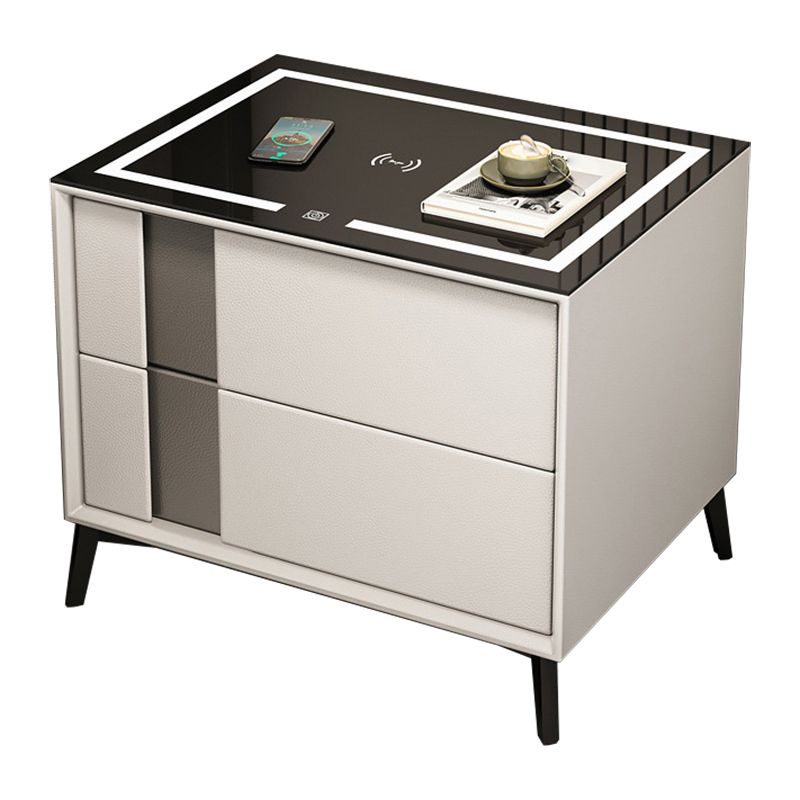 Glas und Holz Nachttisch moderner minimalistischer Nachttisch mit Schubladen