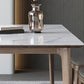Table rectangulaire Table de salle à manger moderne médiévale en pierre frittée avec base en bois