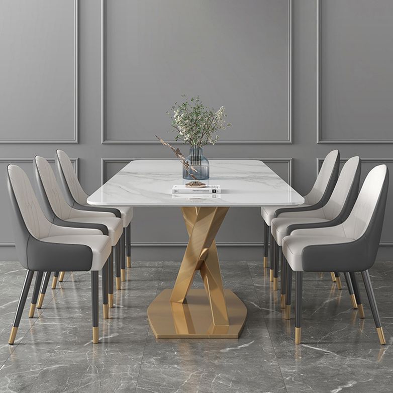 Modern Sintered Stone Dining Room Set with Rectangle Top and Gold Base Furniture Set Clearhalo 'Dining Room Sets' 'Dining Tables & Seating' 'dining_room_set' 'furn' 'furn_dining_room_set' 'Furniture' 'furniture_dining_room_set' 'Kitchen & Dining Furniture' 'kitchen&dining_furn' 'kitchen' 1200x1200_577027fc-4d43-46f3-ab77-52a8f80e139e