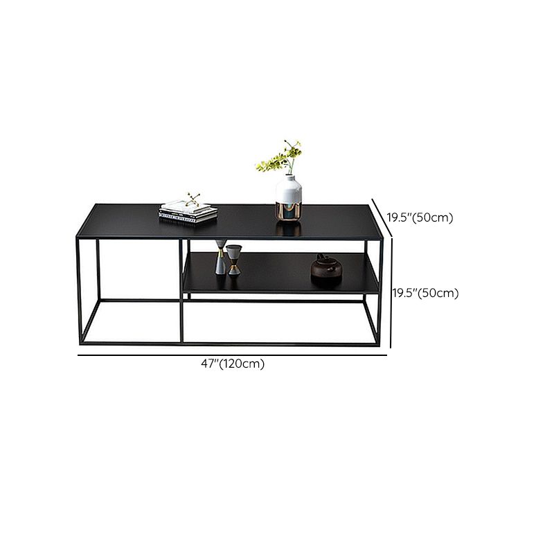Black Finish Metal Rectangular Coffee Cocktail Table with Storage Shelf Clearhalo 'Coffee & Accent Tables' 'Coffee Tables' 'coffee_tables' 'furn' 'furn_coffee_tables' 'Furniture' 'Living Room Furniture' 1200x1200_57721729-07fc-4365-9dad-614a115754c4