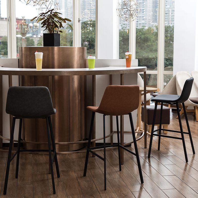 Modern Style Bar-stool Bucket Leather Seat Barstool with Footrest and Iron Legs Clearhalo 'Bar Furniture' 'Bar Stools' 'bar_stools' 'furn' 'furn_bar_stools' 'furniture_bar_stools' 'Kitchen & Dining Furniture' 'kitchen&dining_furn' 'kitchen' 'kitchen_furn' Furniture' 1200x1200_57788fab-713d-485e-9cf4-323390d4583c