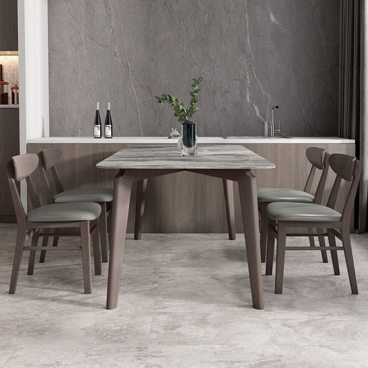 Modern Style Sintered Stone Dining Table with Grey Table and 4 Solid Wood Legs Base for Home Use Clearhalo 'Dining Room Sets' 'Dining Tables & Seating' 'dining_room_set' 'Furniture' 'furniture_dining_room_set' 'Kitchen & Dining Furniture' 'kitchen&dining_furn' 'kitchen' 1200x1200_577ae9fe-8c01-4d58-bbc6-8928f8f31f5e